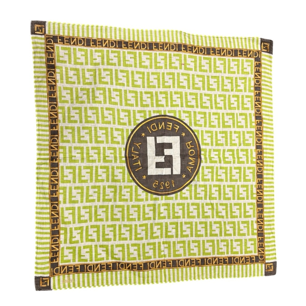 Fendi Lime Green and Brown Logo Pattern Scarf